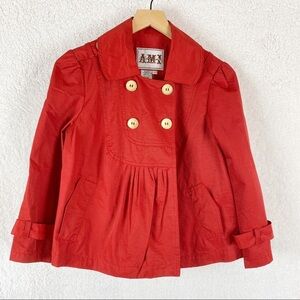 AMI Military Style RED Pleated Gold Button Jacket